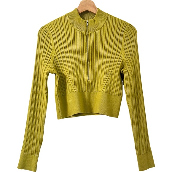 🛑SOLD ANTHROPOLOGIE MAUVE Leila Half Zip Sweater in Lime Green - Picture 5 of 9
